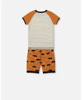 Boy Organic Cotton Two Piece Short Pajama Set Caramel Printed Rhinoceros