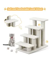Sugift 24 Inch 4-Step Pet Stairs Carpeted Ladder Ramp Scratching Post Cat Tree Climber