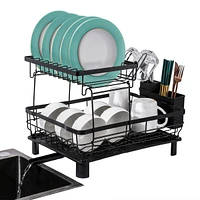 2-Tier Detachable Dish Drying Rack Stainless Steel Rack with Cutlery Box and Cup Holder