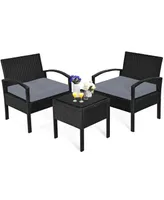 3 Pieces Outdoor Rattan Patio Conversation Set with Seat Cushions