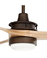 52" Windspun Rustic Farmhouse 3 Blade Indoor Ceiling Fan with Dimmable Led Light Remote Control Oil Rubbed Bronze Solid Natural Wood for Living Room K