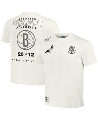 Men's Nba x Staple Cream Distressed Brooklyn Nets Home Team T-shirt