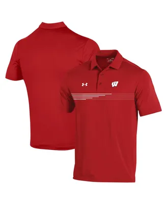 Men's Under Armour Red Wisconsin Badgers Tee To Green Stripe Polo Shirt