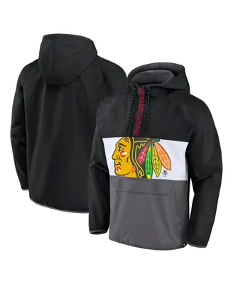 Men's Fanatics Black Chicago Blackhawks Flagrant Foul Anorak Raglan Half-Zip Hoodie Jacket