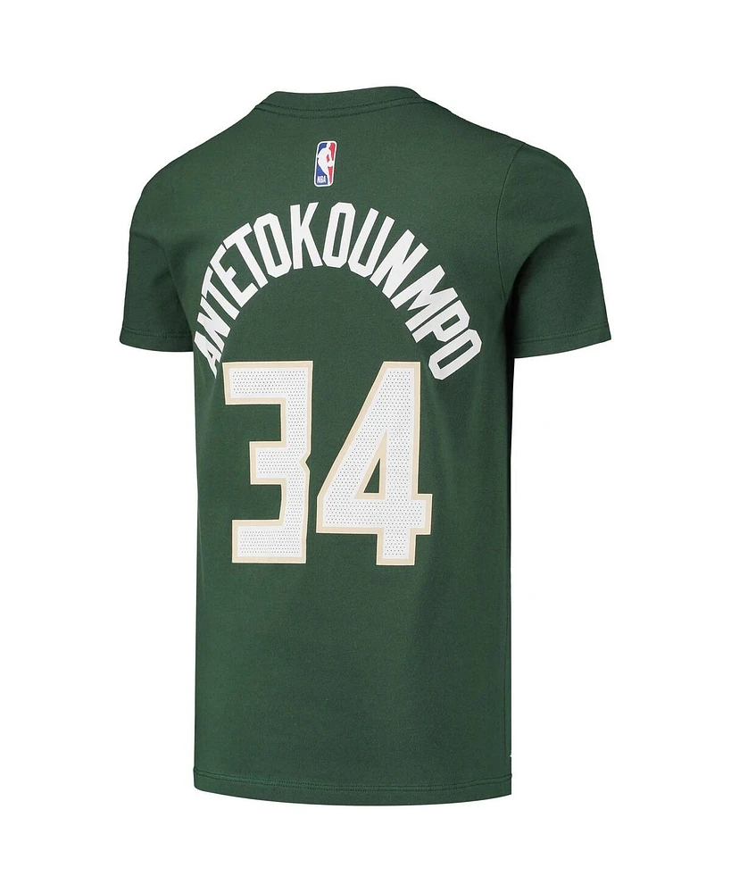 Big Boys Nike Giannis Antetokounmpo Hunter Green Milwaukee Bucks Logo Name and Number Performance T-shirt