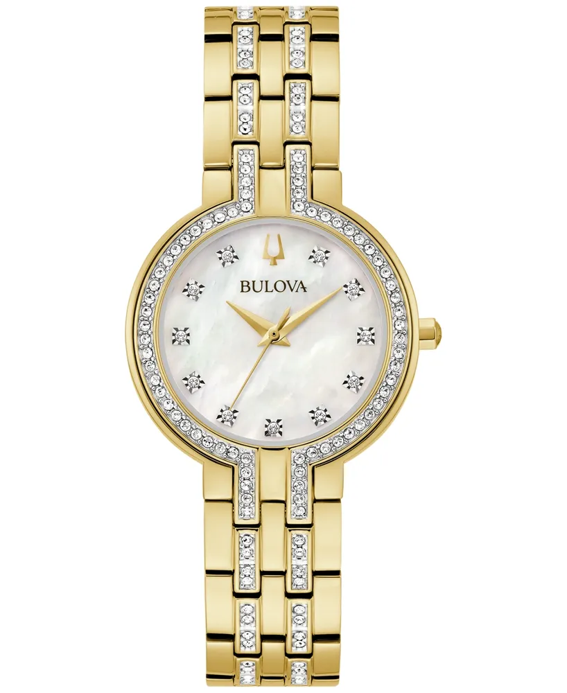 Bulova Women's Classic Crystal Gold-Tone Stainless Steel Bracelet Watch 30mm Gift Set - Gold