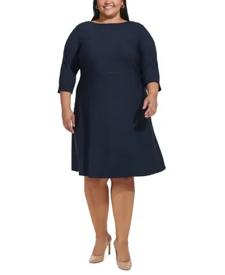 Tommy Hilfiger Plus Size 3/4-Sleeve Textured Knit Dress