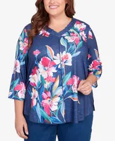 Alfred Dunner Plus Size In Full Bloom Placed Floral V-neck Top