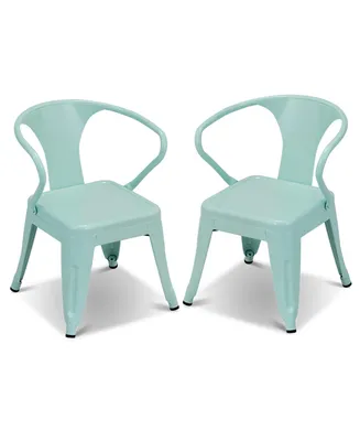 Set of 2 Kids Chair Steel Armchair Stackable Indoor Outdoor Furniture
