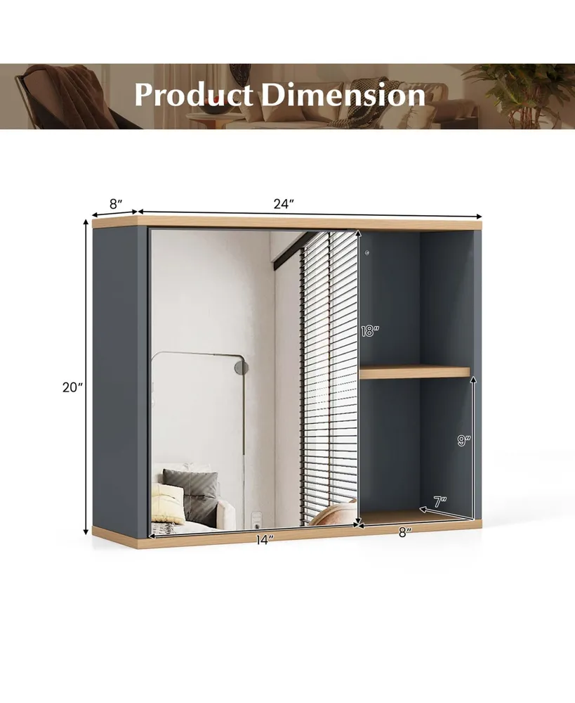 Mirrored Medicine Cabinet Bathroom Wall Mounted with 3-Level Adjustable Shelf