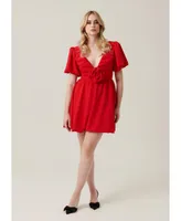 Nana'S Women's Puffed Sleeve Mini Cocktail Dress with Rose Detail