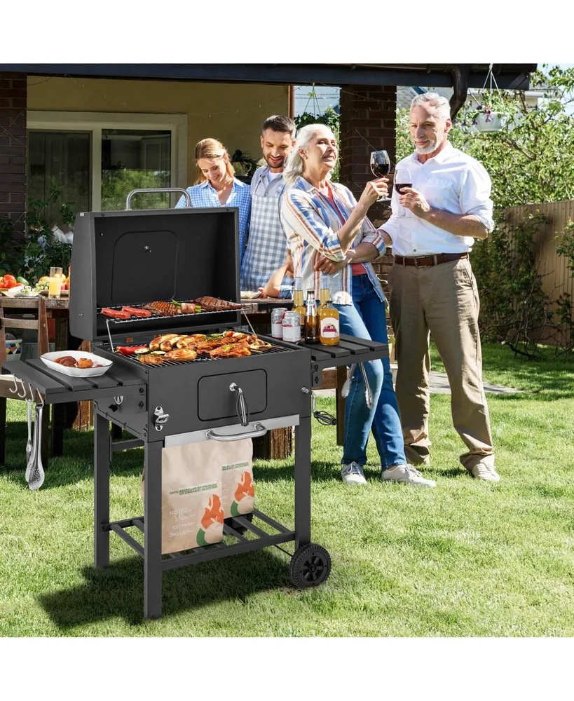 Outdoor Charcoal Grill 391 sq.in. Cooking Area 2 Foldable Side Table Bbq Camping