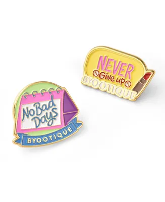 Boutique Inspirational Quote Badge Set Pin Brooch Enamel for Makeup Bag 2 Packs