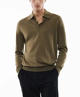 Mango Men's 100% Merino Wool Long- Sleeved Polo Shirt