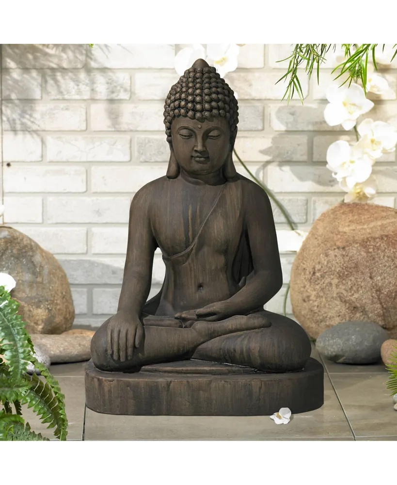 Sitting Buddha Statue Sculpture Zen Asian Japanese Garden Decor Outdoor Front Porch Patio Yard Outside Home Balcony House Dark Sandstone Faux Stone Fi