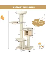 Sugift 68.5-Inch Tall Wooden Cat Tree with 4 Layers