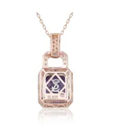 Suzy Levian Sterling Silver Cubic Zirconia Emerald Cut Halo Pendant Necklace