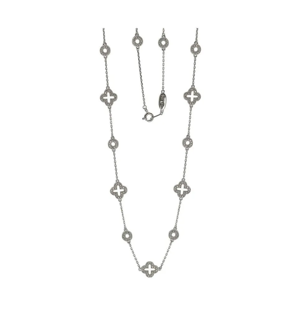 Suzy Levian New York Suzy Levian Sterling Silver Cubic Zirconia Clover & Circle Station Necklace