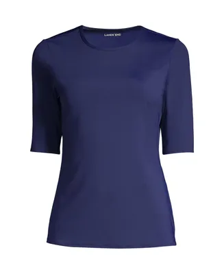 Lands' End Petite Crew Neck Rash Guard Upf 50 Swim Tee