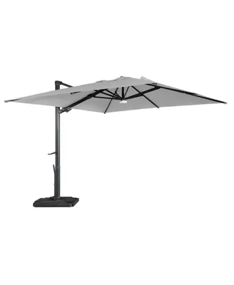 Mondawe 10ft Square Solar Led Cantilever Outdoor Patio Umbrella with Included Base Weight Stand & Bluetooth Light