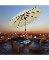 Yescom 9 Ft 3 Tier Patio Umbrella with Solar Powered Led Crank Tilt Button Aluminum