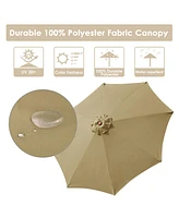 9ft Market Patio Wooden Umbrella Pulley Control Outdoor Yard Beach Bar Garden