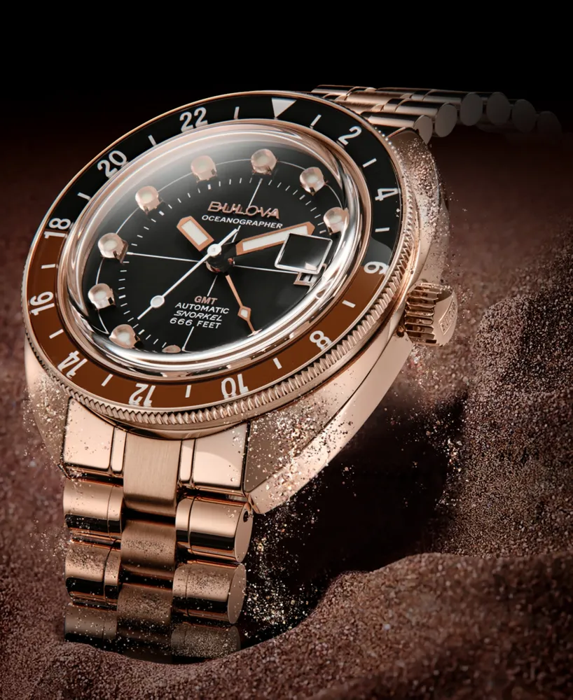 Bulova Men's Automatic Oceanographer Gmt Rose Gold-Tone Stainless Steel Bracelet Watch 41mm