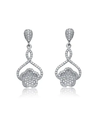 Sterling Silver White Gold Plated Cubic Zirconia Petal Drop Earrings
