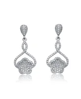 Sterling Silver White Gold Plated Cubic Zirconia Petal Drop Earrings