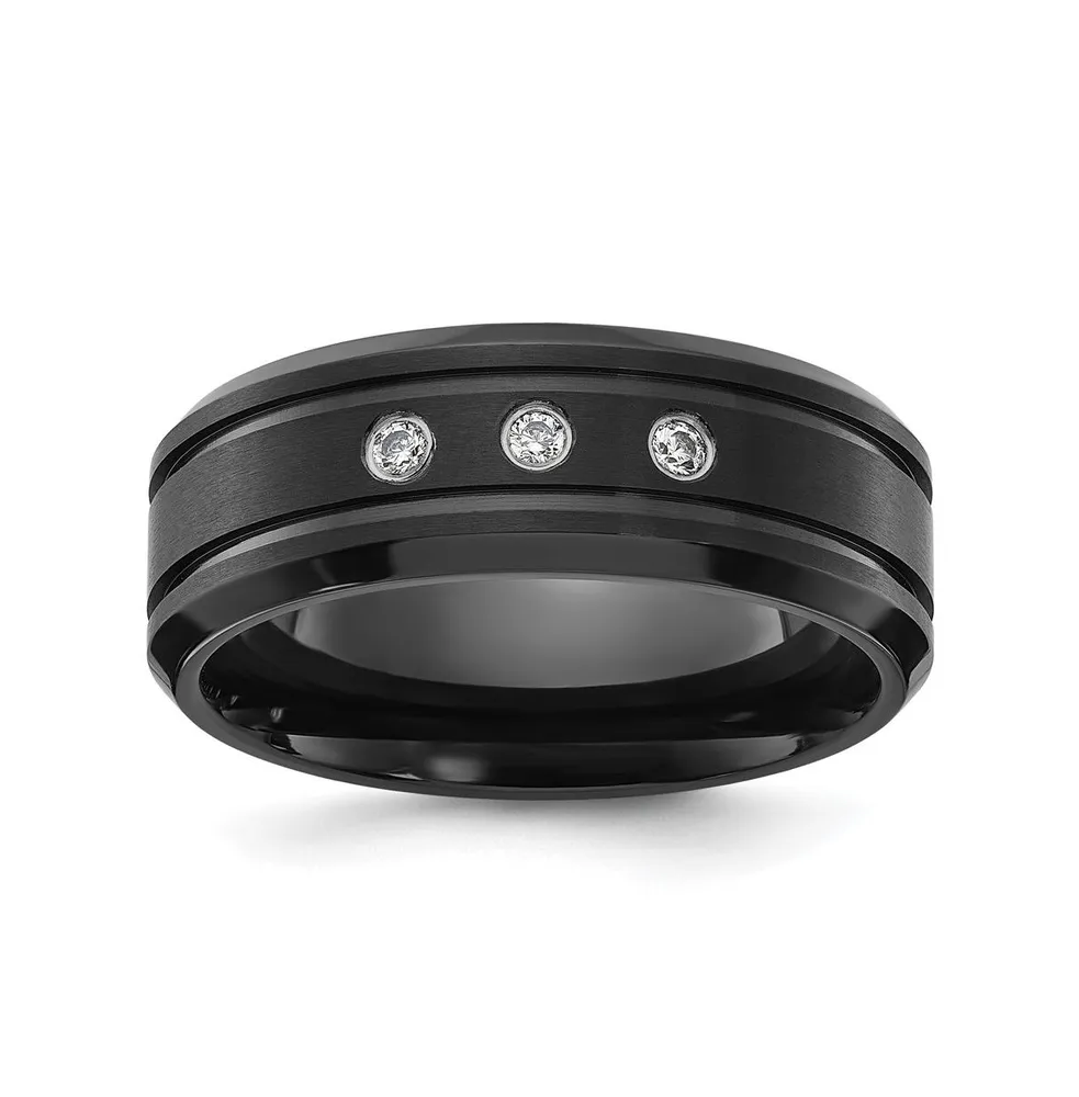 Chisel Stainless Steel Brushed Ip-plated Cz Band Ring