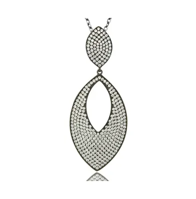 Suzy Levian Sterling Silver Cubic Zirconia Pave Marquise Large Disk Pendant Necklace