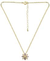 Giani Bernini Cubic Zirconia Marquise & Pave Flower Pendant Necklace in 18k Gold-Plated Sterling Silver, 16" + 2" extender, Created for Macy's