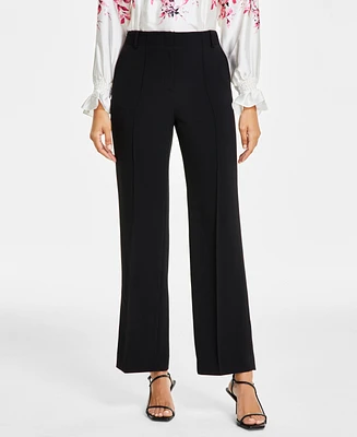 Anne Klein Women's Solid Pintuck Mid Rise Wide-Leg Pants, Created for Macy's