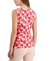 Anne Klein Women's Floral-Print Side-Pleat Shell Top