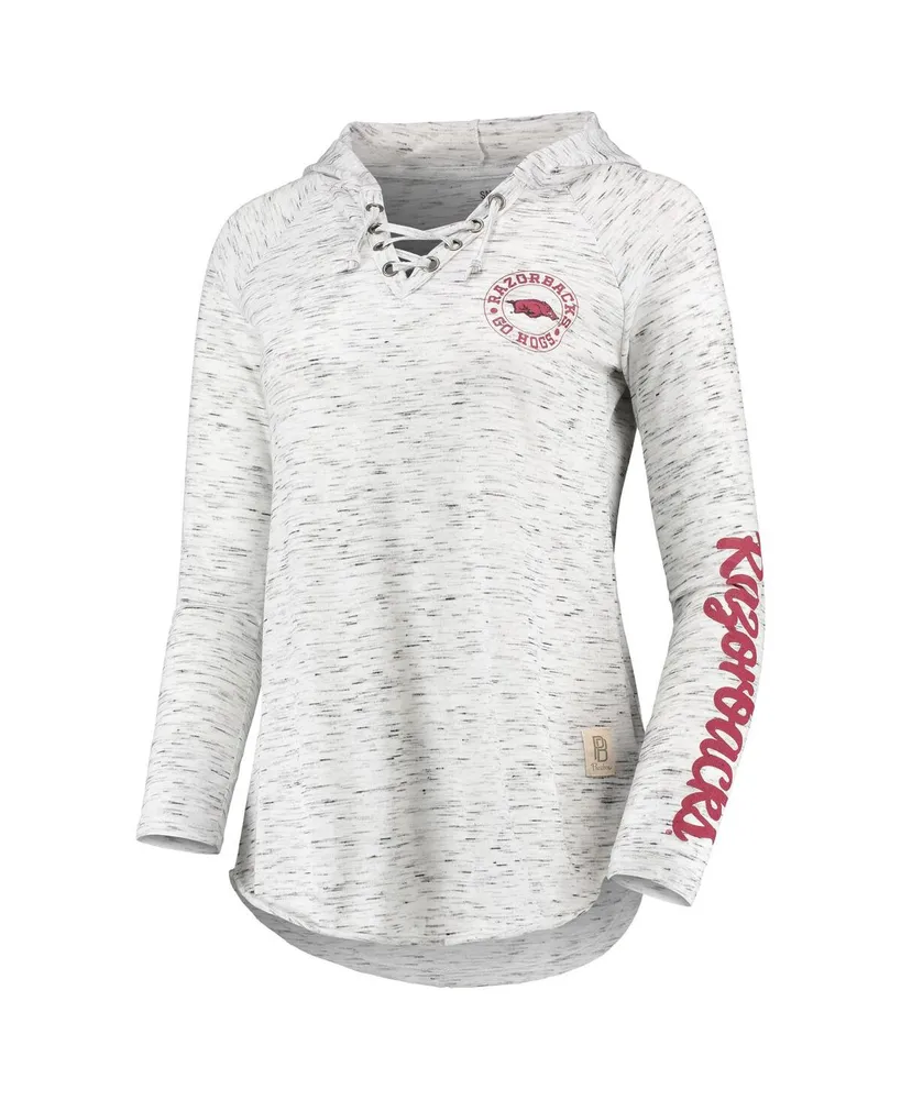 Women's Pressbox Gray Arkansas Razorbacks Space Dye Lace-Up V-Neck Long Sleeve T-shirt