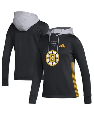 Women's adidas Black Boston Bruins Refresh Skate Lace Aeroready Pullover Hoodie