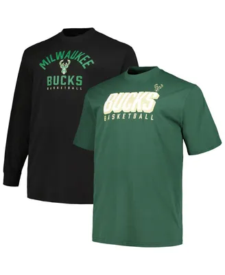 Men's Fanatics Hunter Green, Black Milwaukee Bucks Big and Tall Short Sleeve Long T-shirt Set