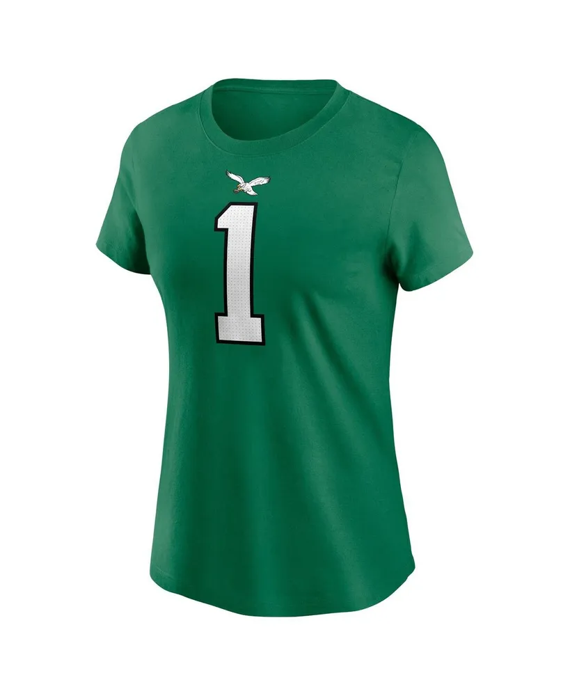 Women's Nike Jalen Hurts Kelly Green Philadelphia Eagles Player Name and Number T-shirt
