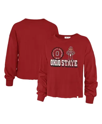 Women's '47 Brand Scarlet Distressed Ohio State Buckeyes Bottom Line Parkway Long Sleeve High Waist T-shirt