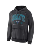 Men's Fanatics Heather Charcoal Distressed Charlotte Hornets Foul Trouble Snow Wash Raglan Pullover Hoodie