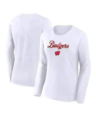 Women's Fanatics White Wisconsin Badgers Double Team Script Long Sleeve T-shirt