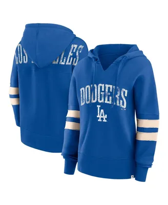Women's Fanatics Royal Distressed Los Angeles Dodgers Bold Move Notch Neck Pullover Hoodie