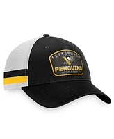 Men's Fanatics Black, White Pittsburgh Penguins Fundamental Striped Trucker Adjustable Hat