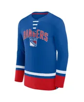 Men's Fanatics Blue New York Rangers Back Pass Lace-Up Long Sleeve T-shirt