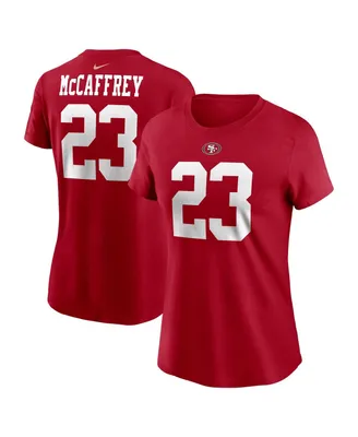 Women's Nike Christian McCaffrey Scarlet San Francisco 49ers Player Name and Number T-shirt