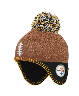 Preschool Boys and Girls Brown Pittsburgh Steelers Football Head Knit Hat with Pom