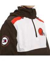 Men's Tommy Hilfiger Brown, White Cleveland Browns Carter Half-Zip Hooded Top