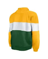 Men's New Era Green Distressed Bay Packers Big and Tall Throwback Colorblock Pullover Hoodie