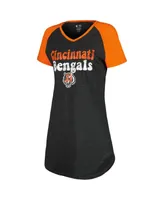 Women's Concepts Sport Black, Orange Distressed Cincinnati Bengals Raglan V-Neck Nightshirt