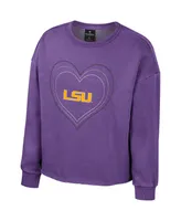 Big Girls Colosseum Purple Lsu Tigers Audrey Washed Fleece Pullover Crewneck Sweatshirt